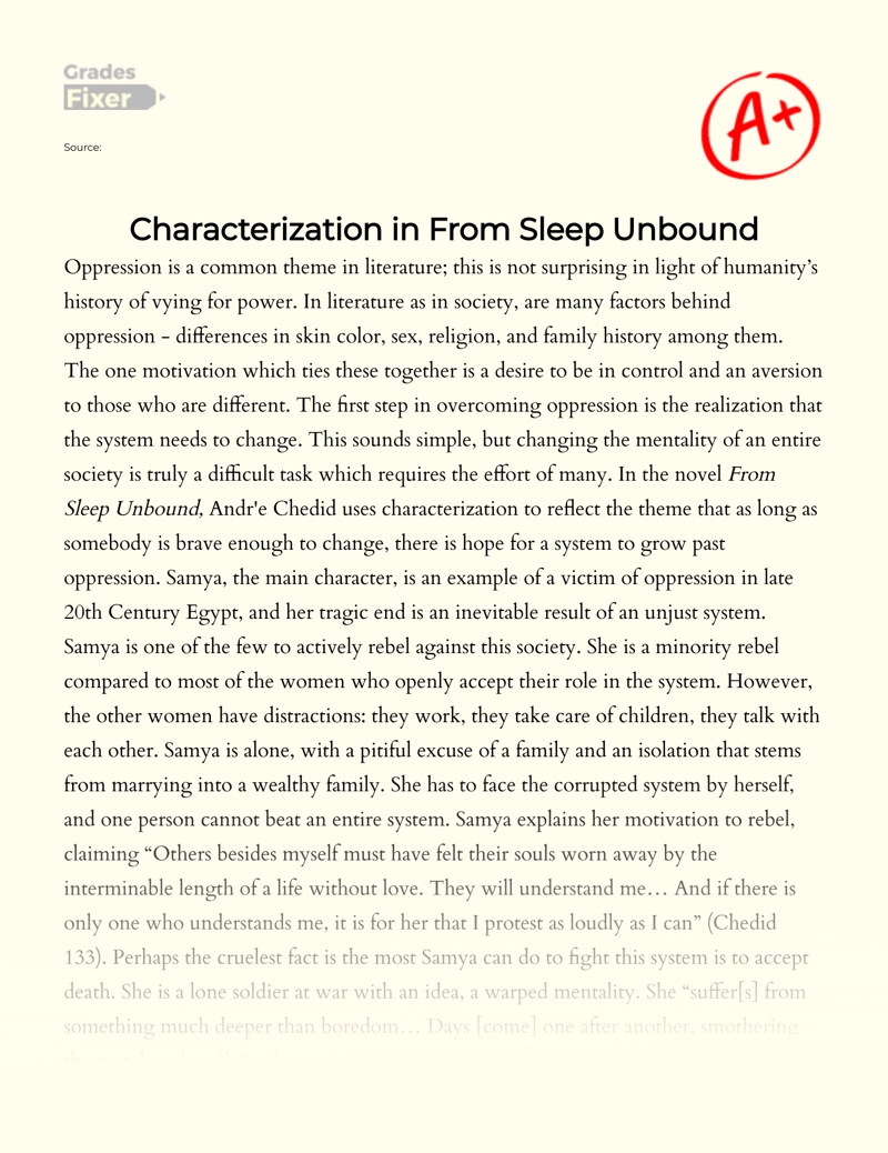 Characterization in from Sleep Unbound essay