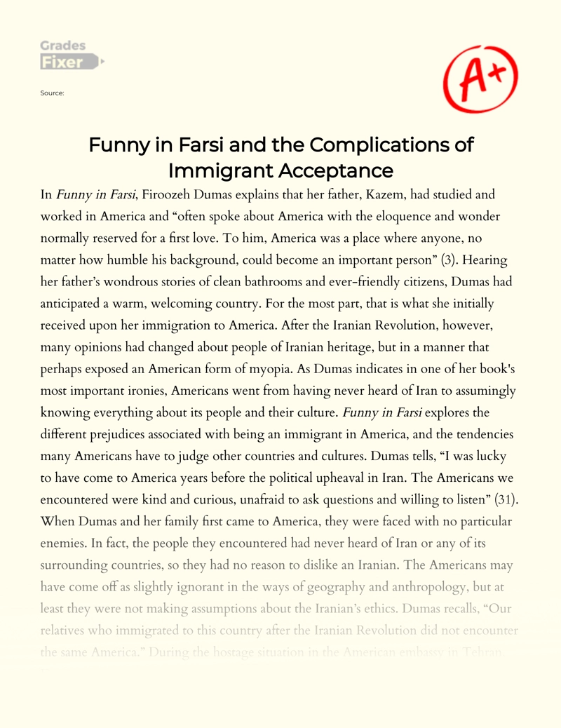 Funny in Farsi and The Complications of Immigrant Acceptance Essay
