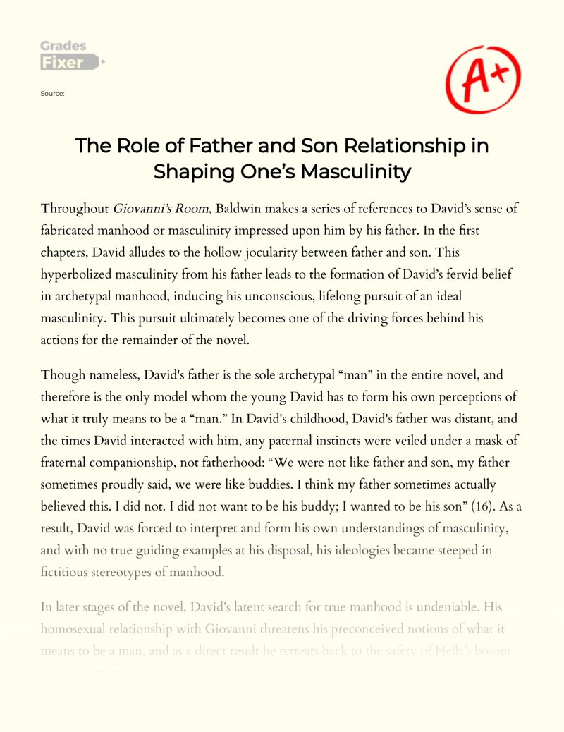 The Role of Father and Son Relationship in Shaping One’s Masculinity Essay