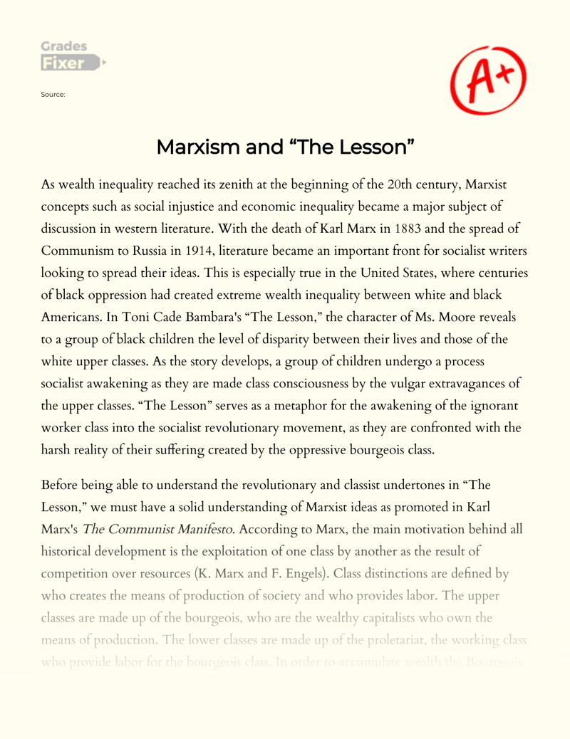 Marxism and "The Lesson" Essay