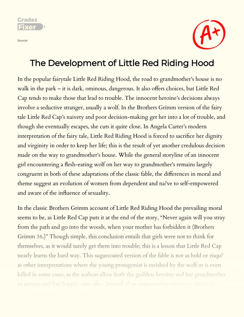 The Development of Little Red Riding Hood Essay