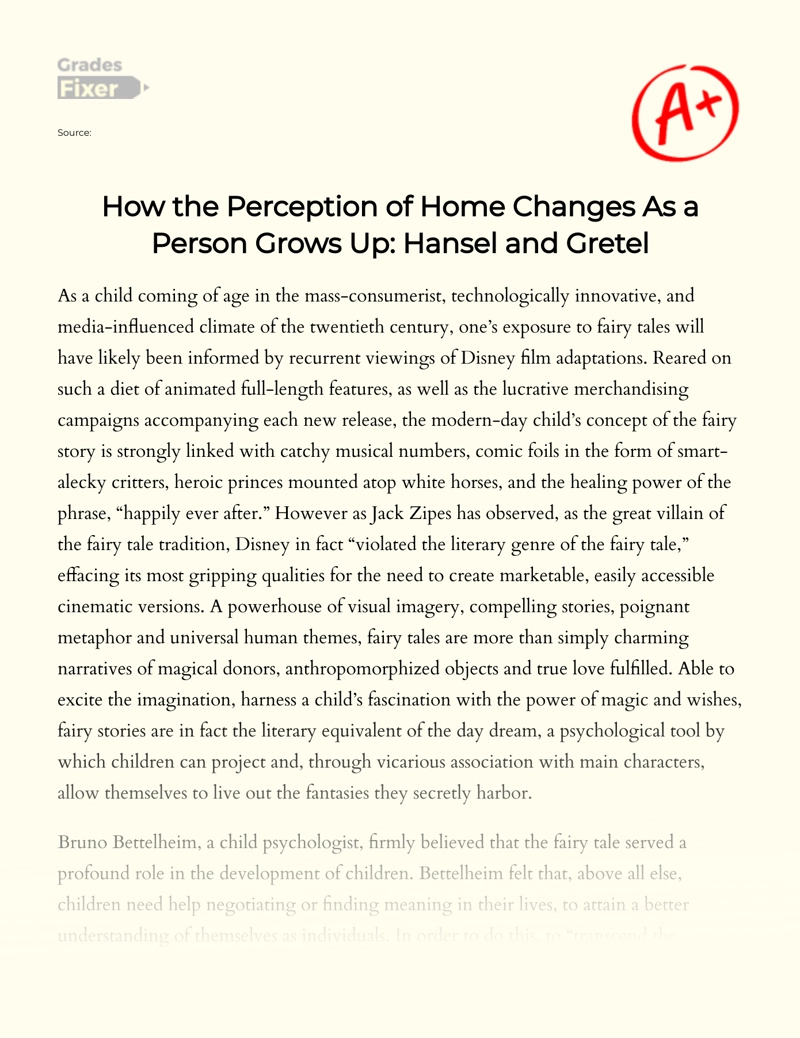 How The Perception of Home Changes as a Person Grows Up: Hansel and Gretel Essay