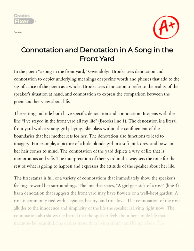 Connotation and Denotation in a Song in The Front Yard Essay