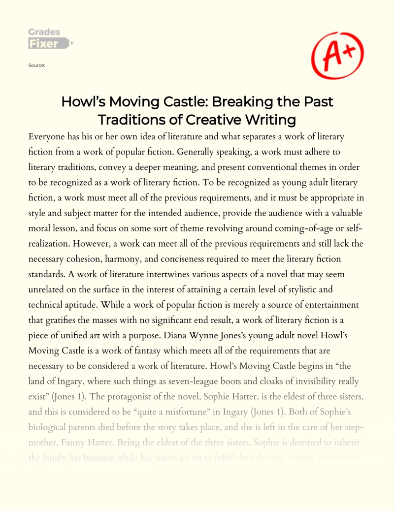Howl’s Moving Castle: Breaking The Past Traditions of Creative Writing essay