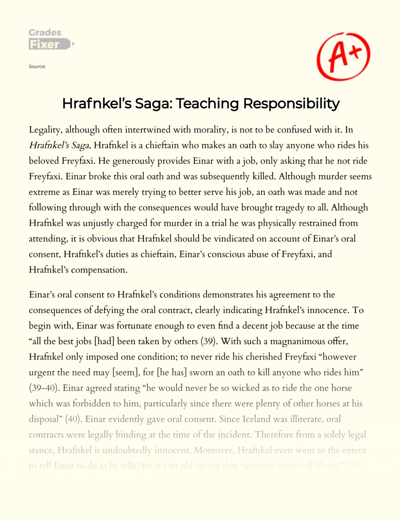 Hrafnkels Saga: Teaching Responsibility essay
