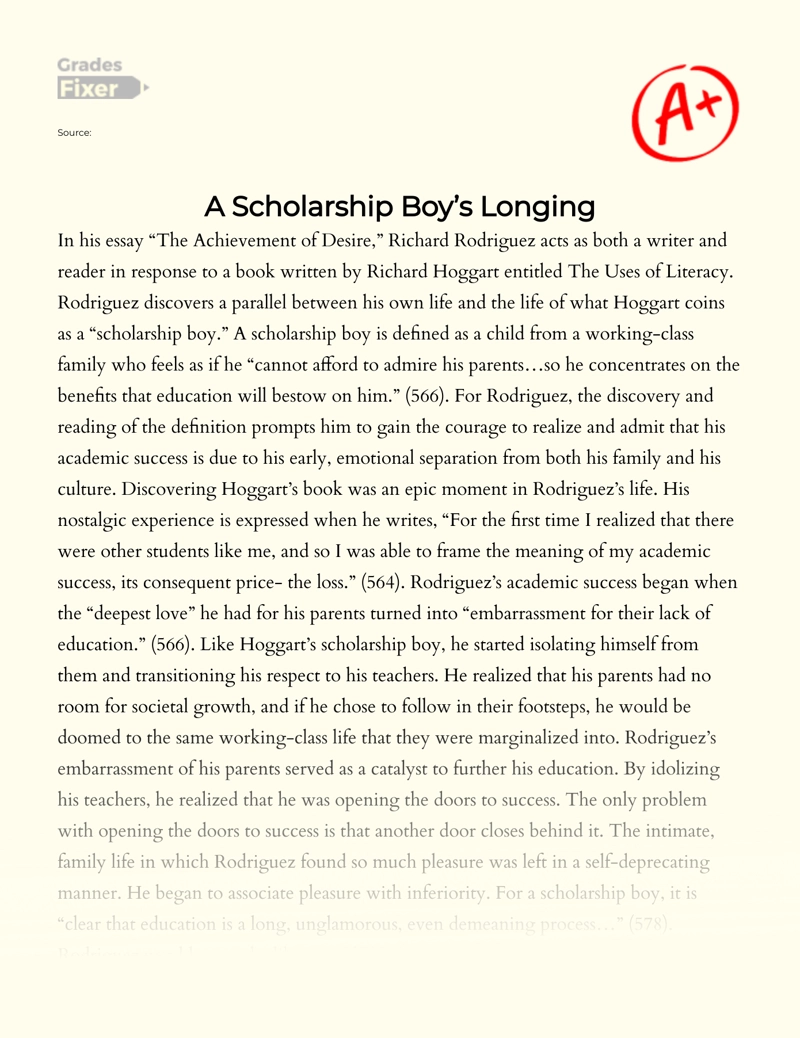 A Scholarship Boy’s Longing Essay