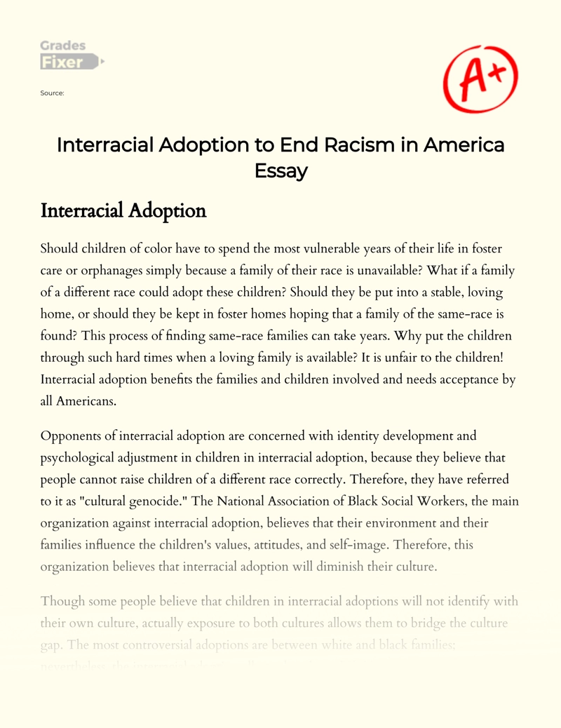 Interracial Adoption to End Racism in America  essay