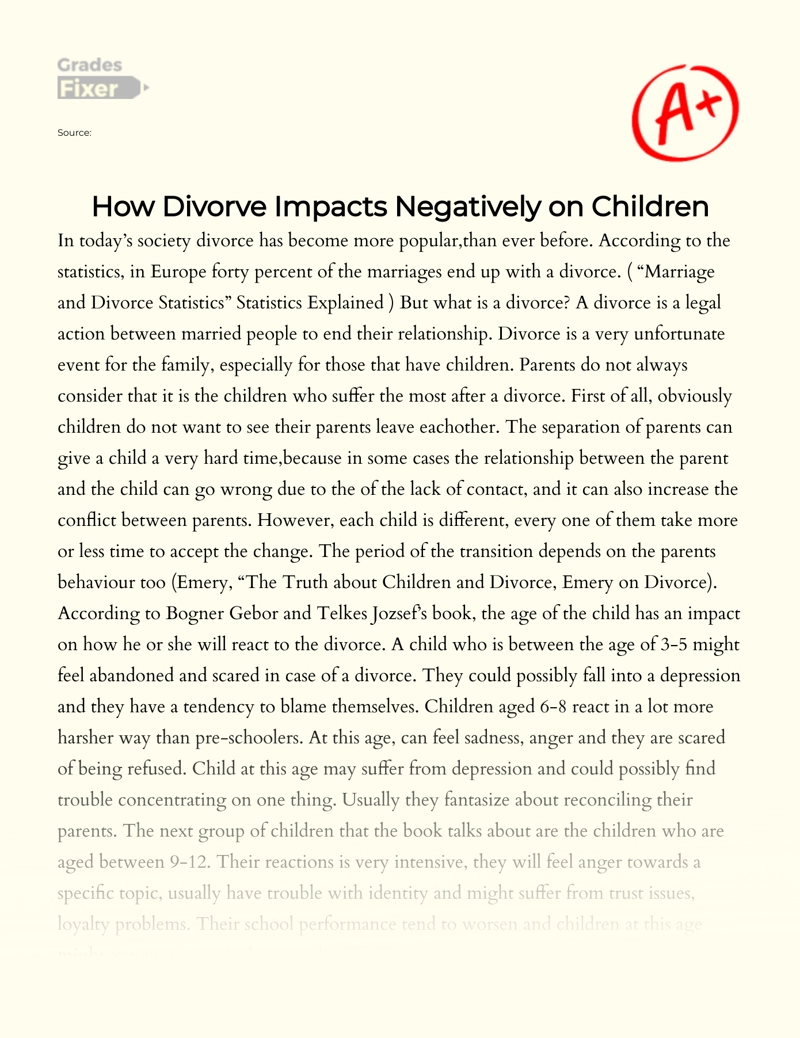 How Divorve Impacts Negatively on Children essay