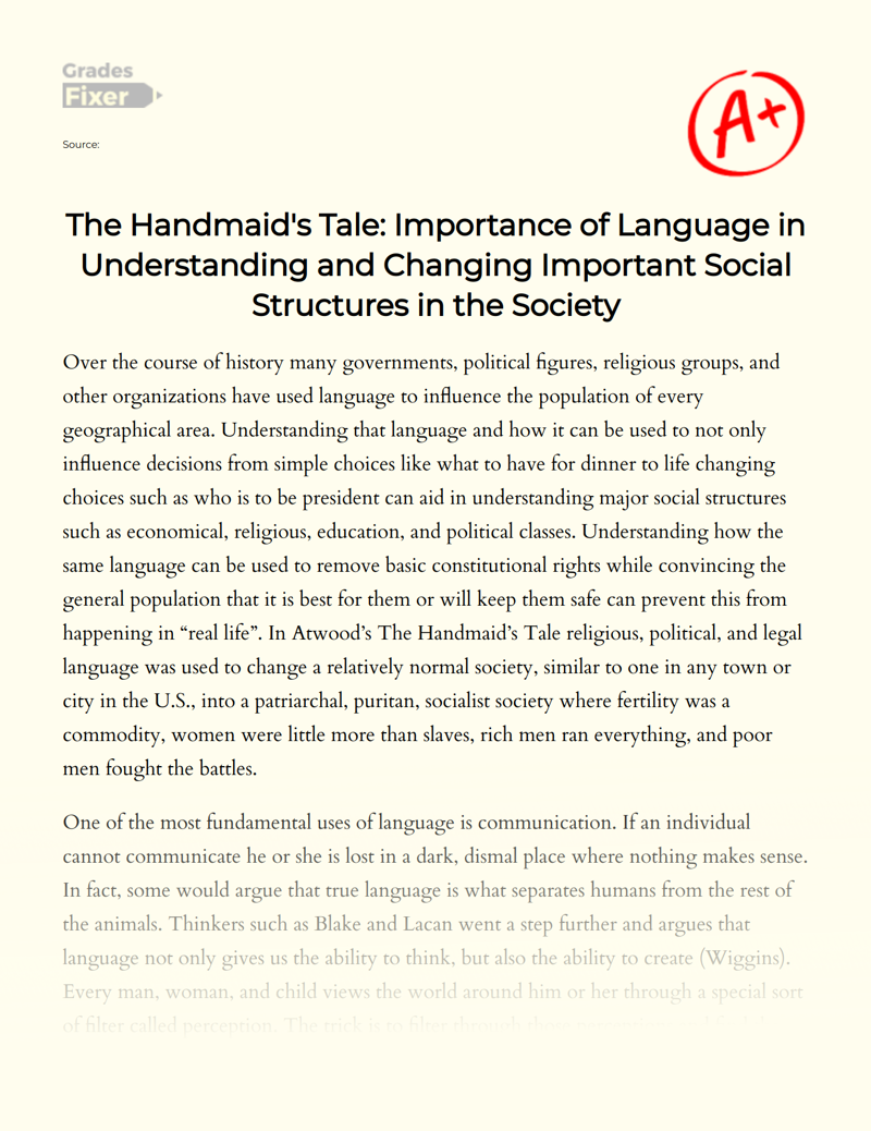 Language's Role in Changing Social Structures in 'The Handmaid's Tale' Essay