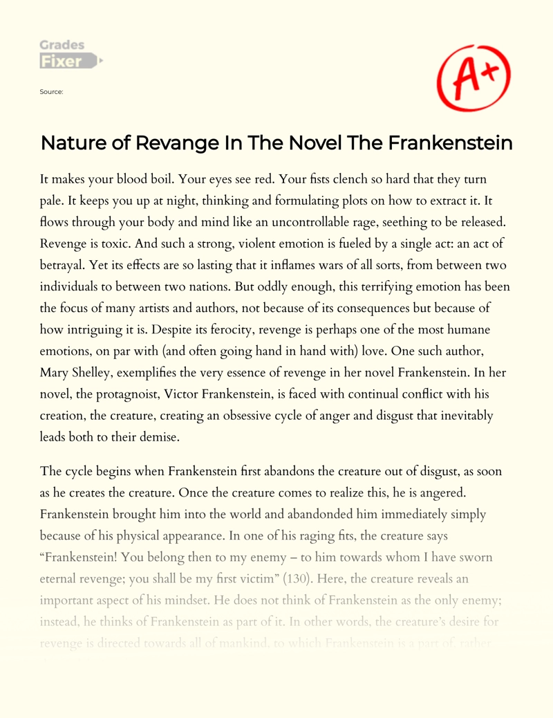 Nature of Revenge in The Novel The Frankenstein essay