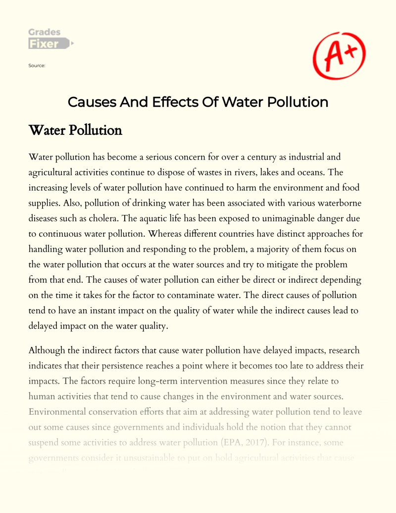 Causes and Effects of Water Pollution Essay
