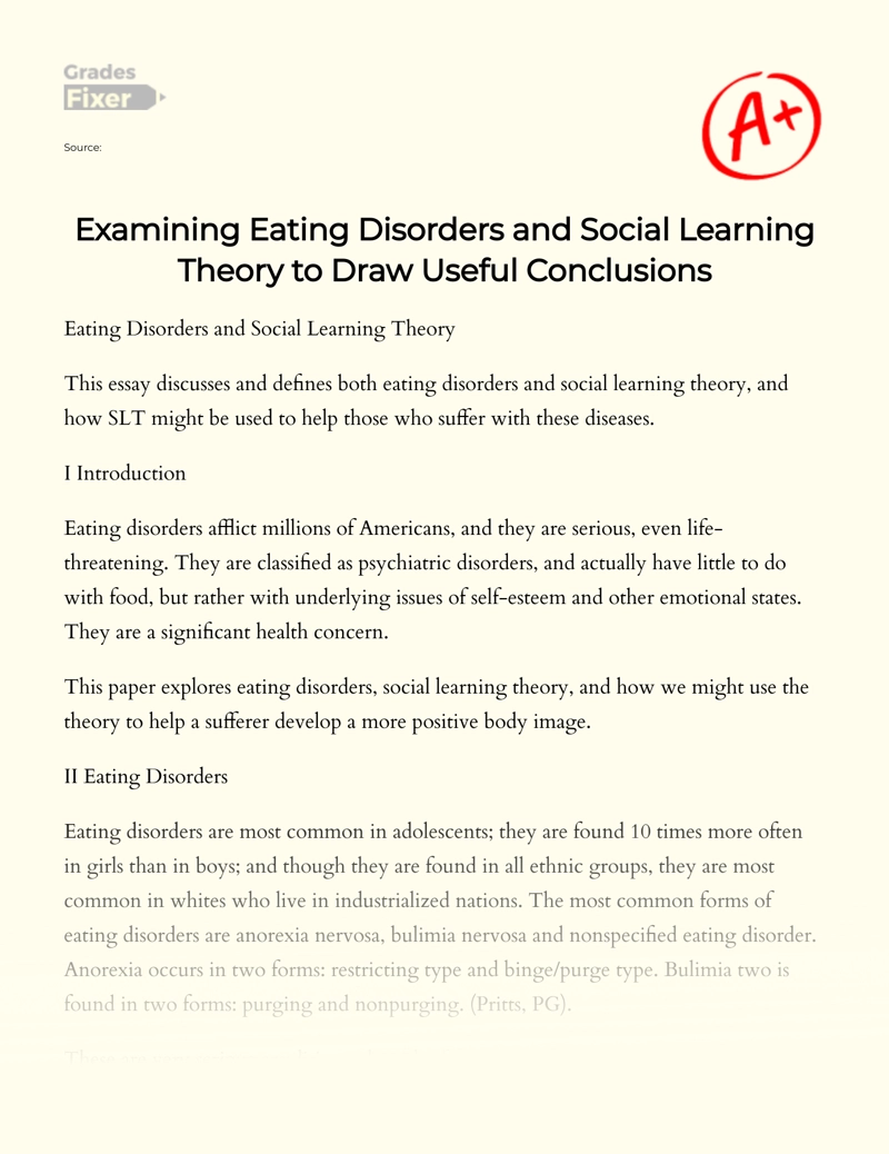 Examining Eating Disorders and Social Learning Theory to Draw Useful Conclusions Essay
