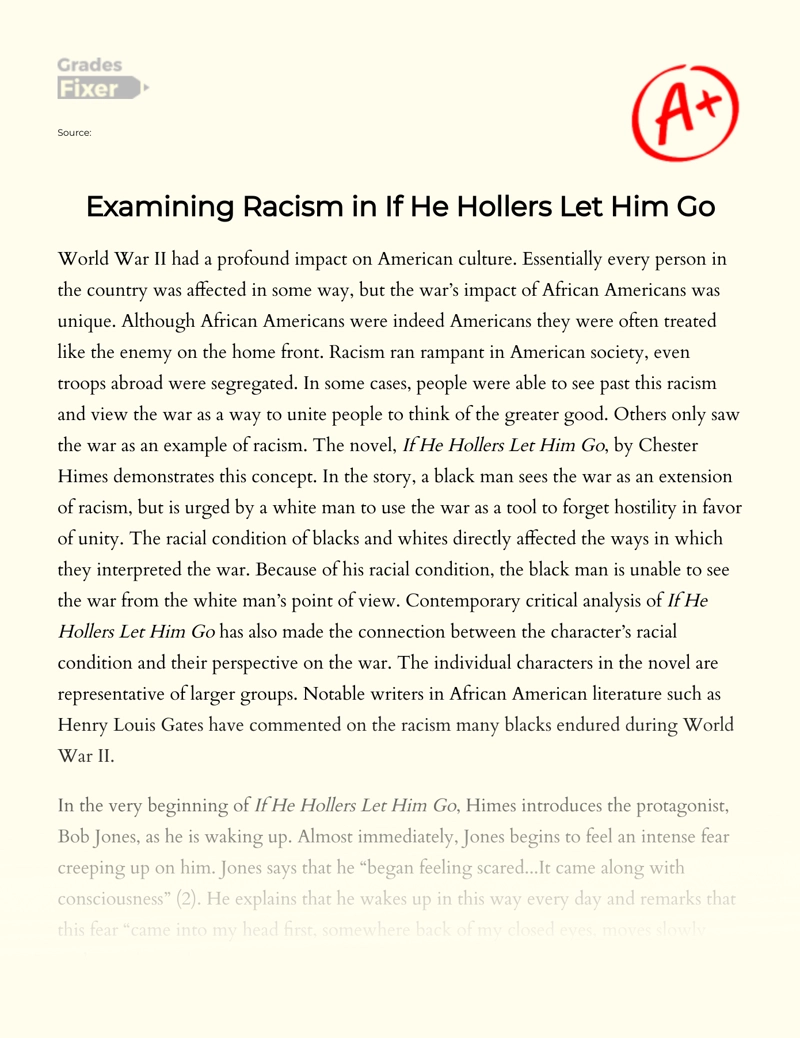 Examining Racism in if He Hollers Let Him Go essay