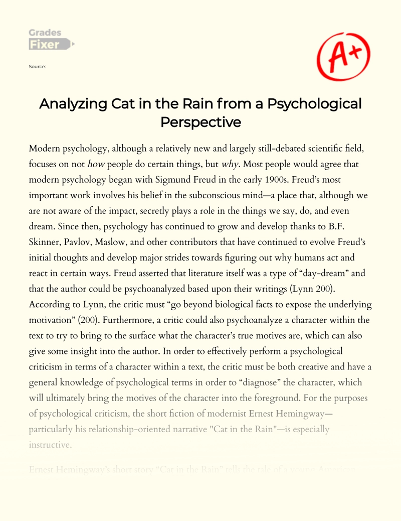 Analyzing Cat in The Rain from a Psychological Perspective Essay