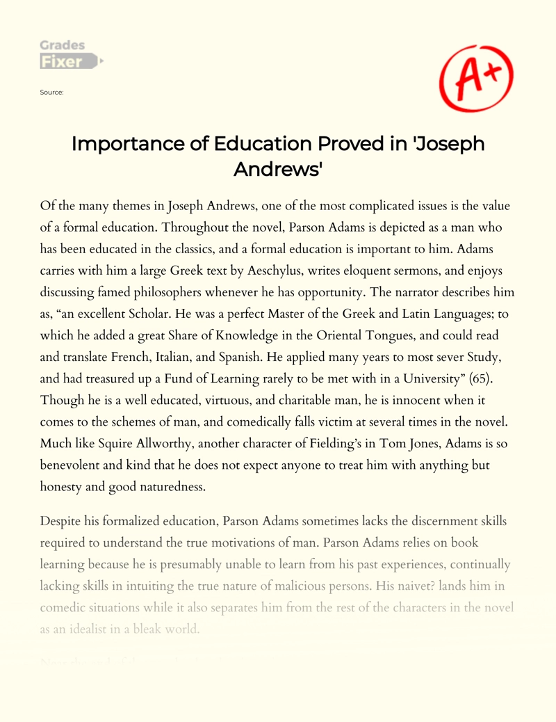 Importance of Education Proved in 'Joseph Andrews' Essay