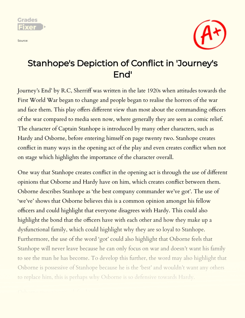Stanhope's Depiction of Conflict in 'Journey's End' Essay