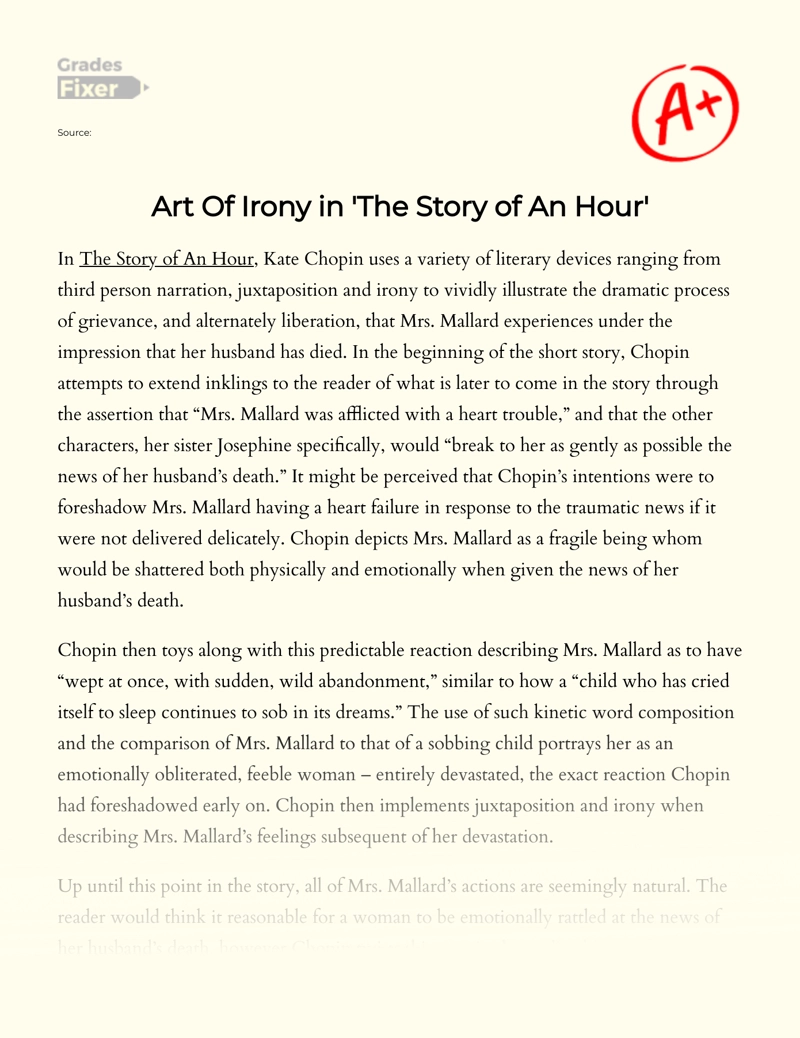 Art of Irony in 'The Story of an Hour' Essay