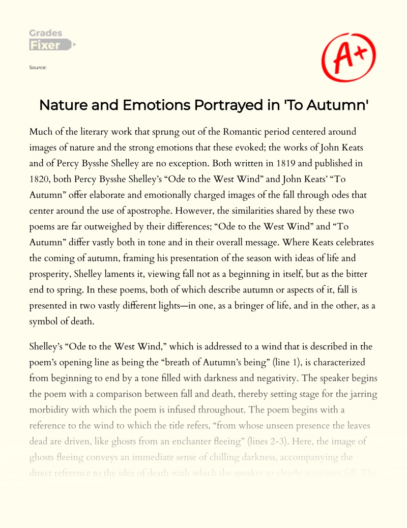 Nature and Emotions Portrayed in 'To Autumn' Essay