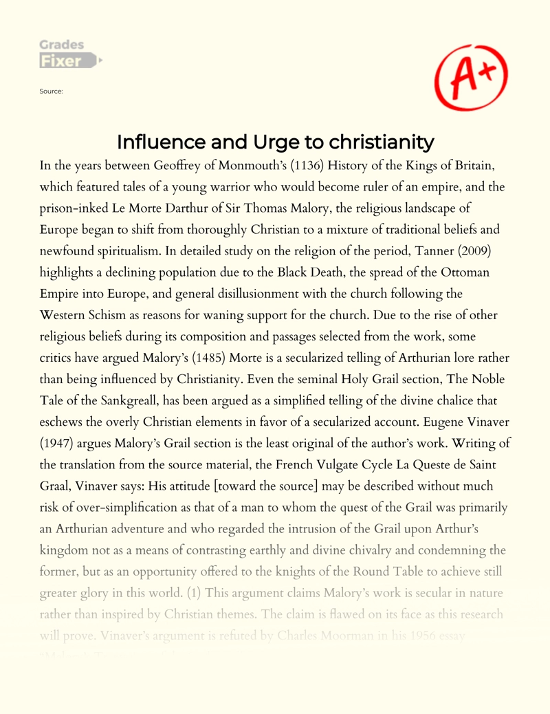 Influence and Urge to Christianity Essay