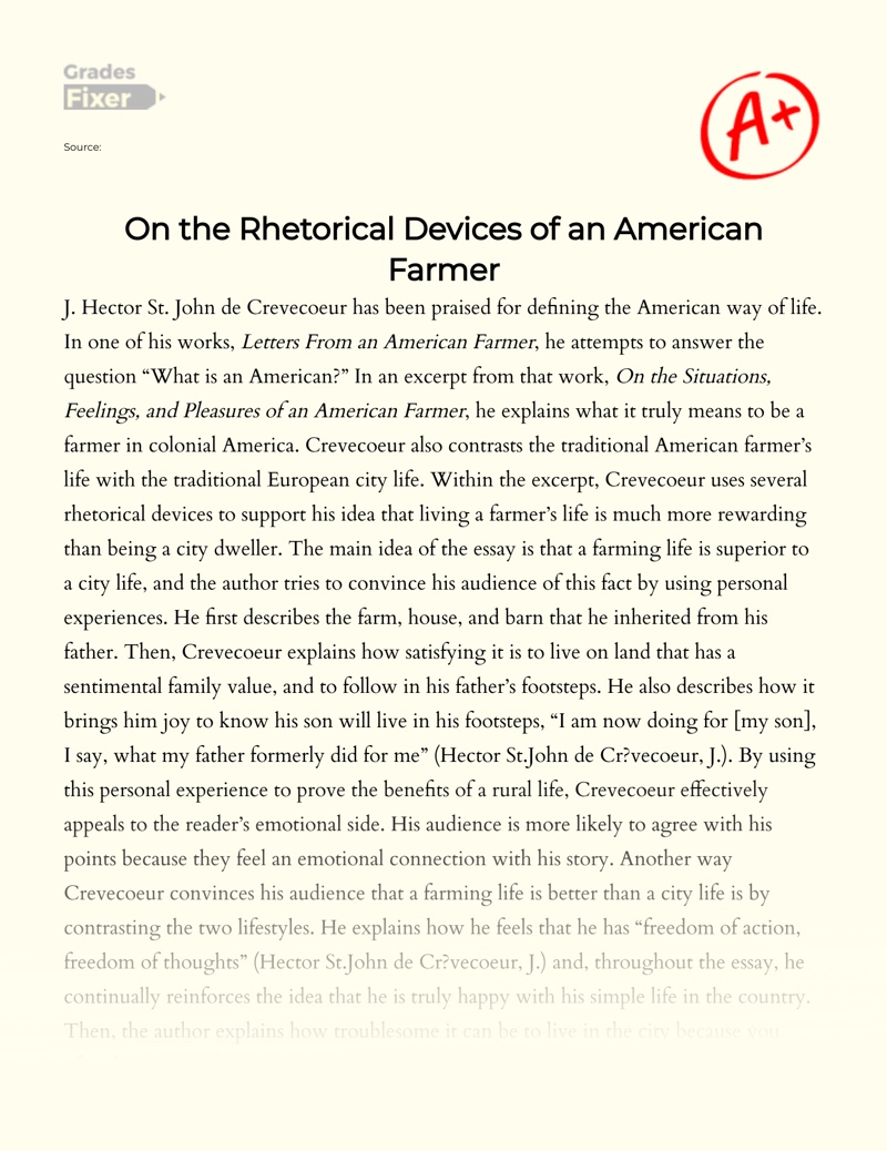 On The Rhetorical Devices of an American Farmer essay