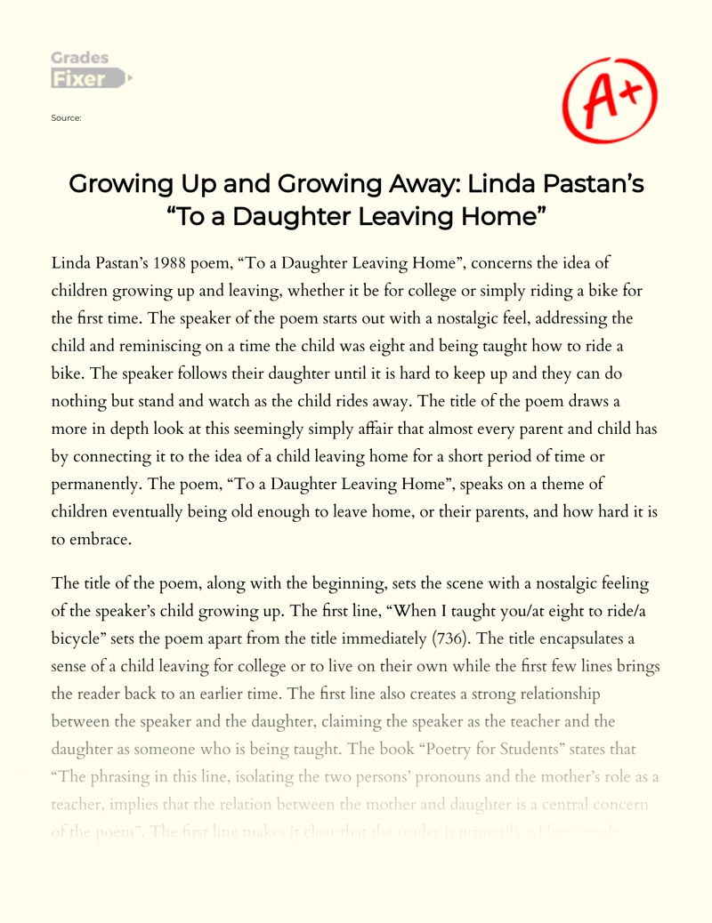 linda pastan to a daughter leaving home analysis