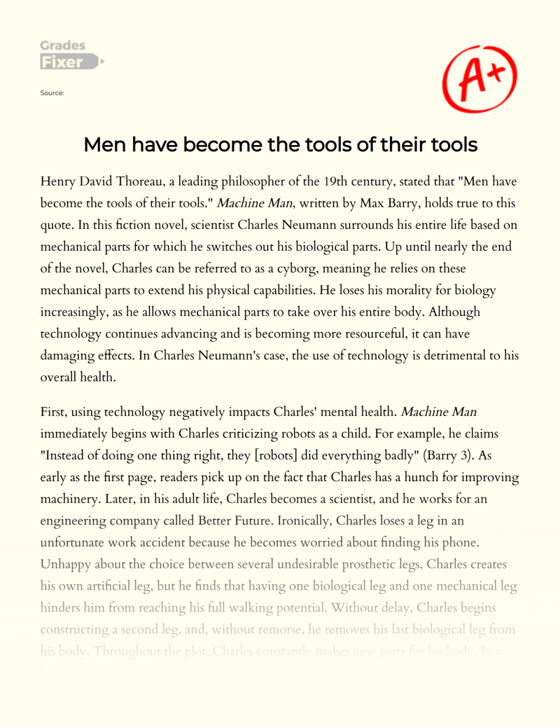 Men Have Become The Tools of Their Tools Essay
