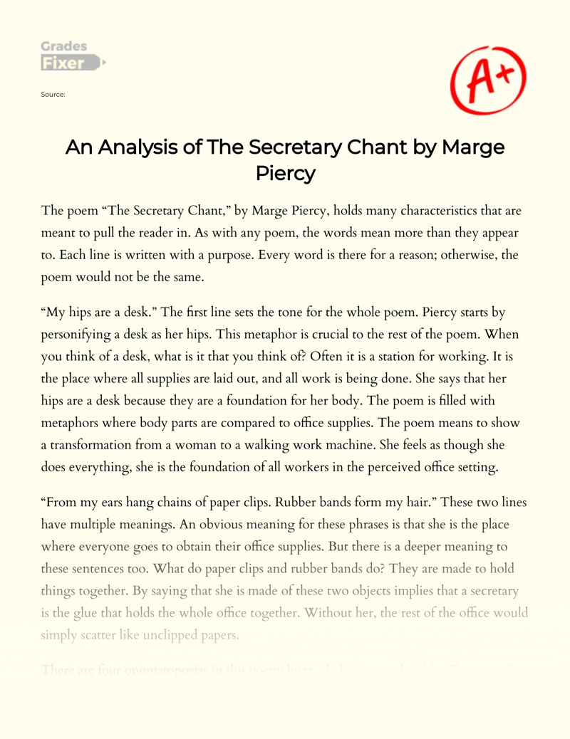 An Analysis of The Secretary Chant by Marge Piercy Essay