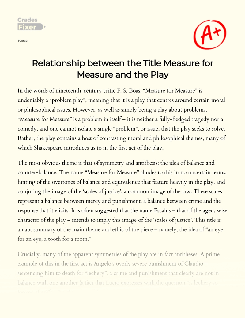 Relationship Between The Title Measure for Measure and The Play Essay
