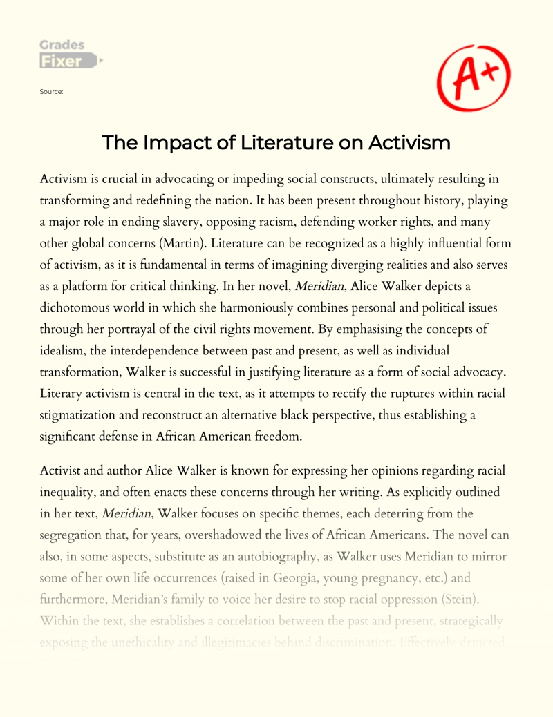 The Impact of Literature on Activism  Essay