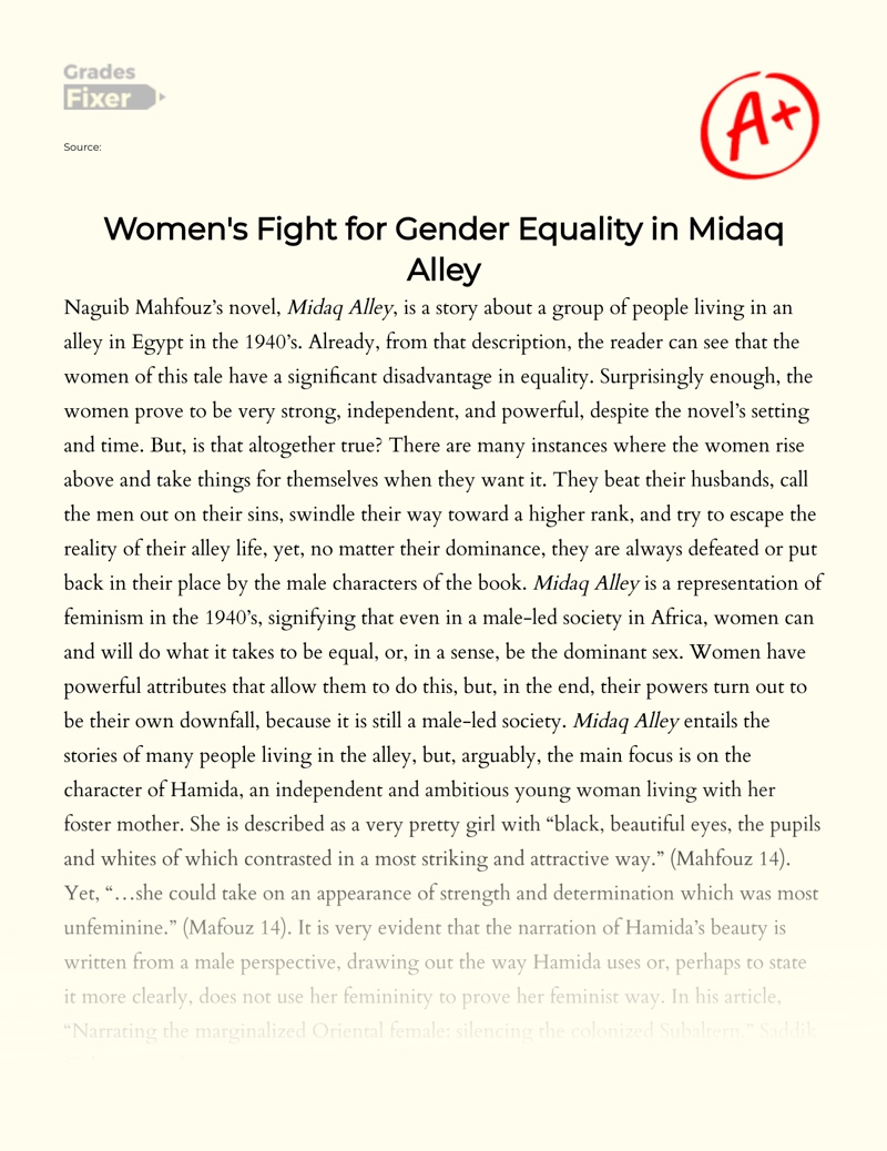 Women's Fight for Gender Equality in Midaq Alley Essay
