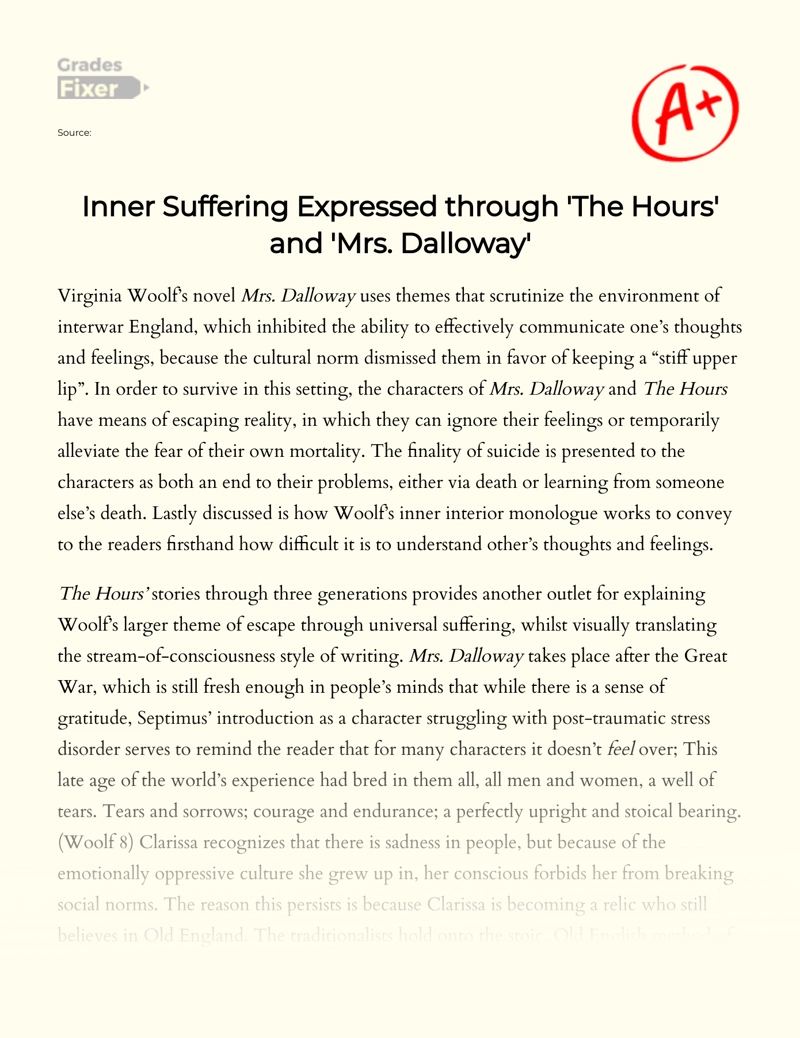 Inner Suffering Expressed Through 'The Hours' and 'Mrs. Dalloway' Essay
