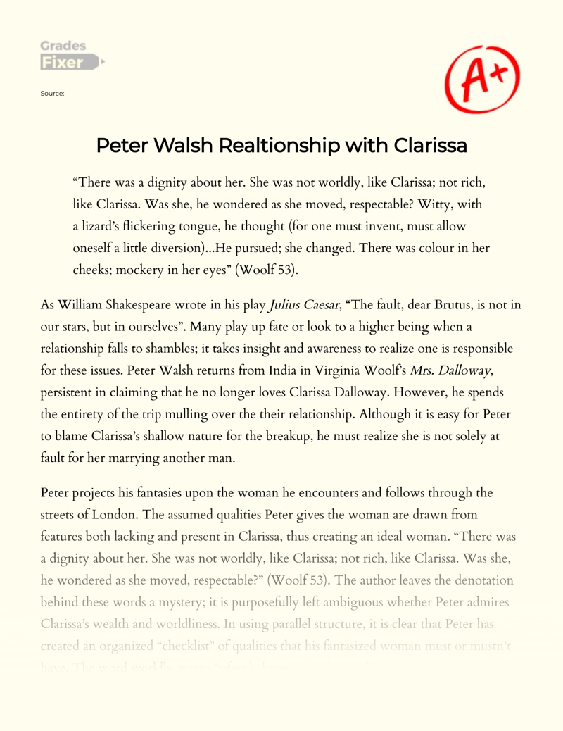 Peter Walsh Realtionship with Clarissa Essay