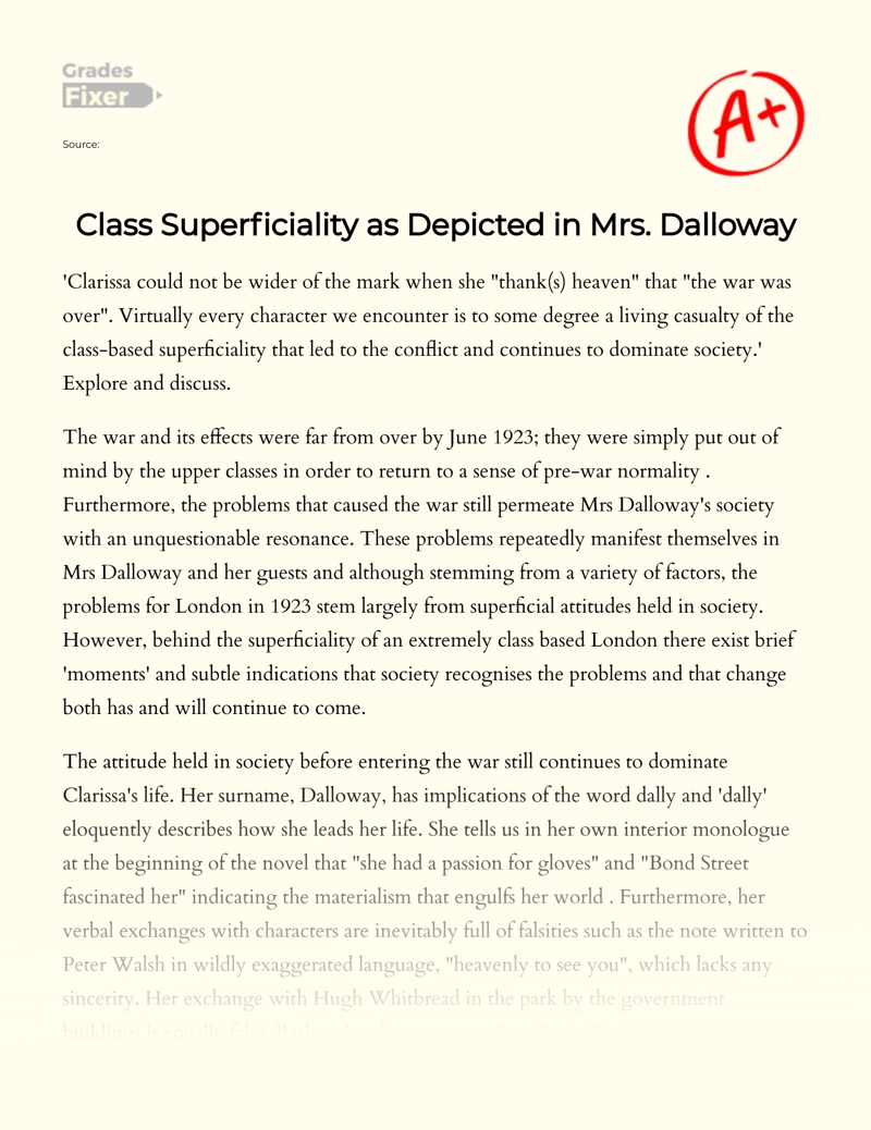 Class Superficiality as Depicted in Mrs. Dalloway Essay