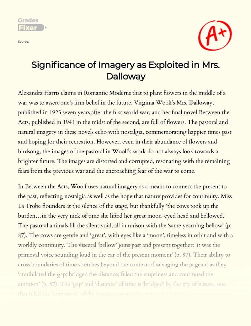 Significance of Imagery as Exploited in Mrs. Dalloway and Between The Acts essay
