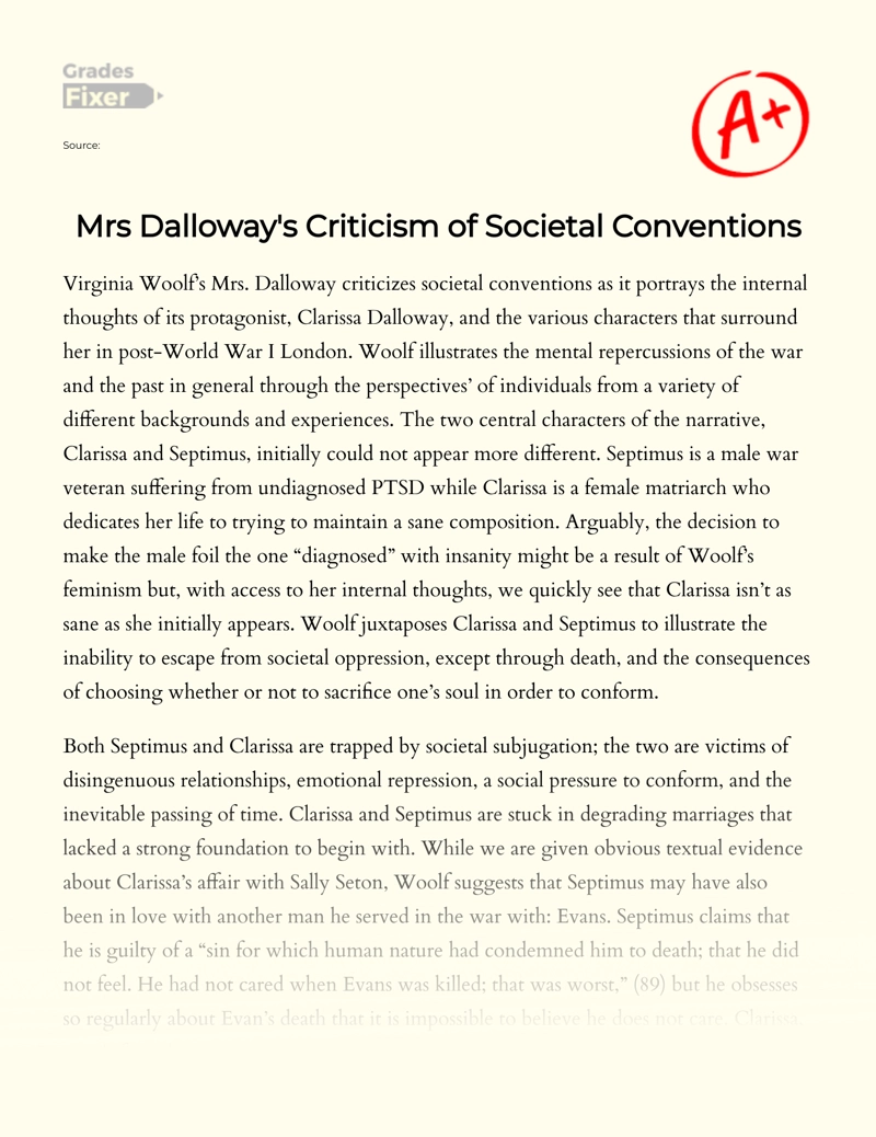 Mrs Dalloway's Criticism of Societal Conventions Essay