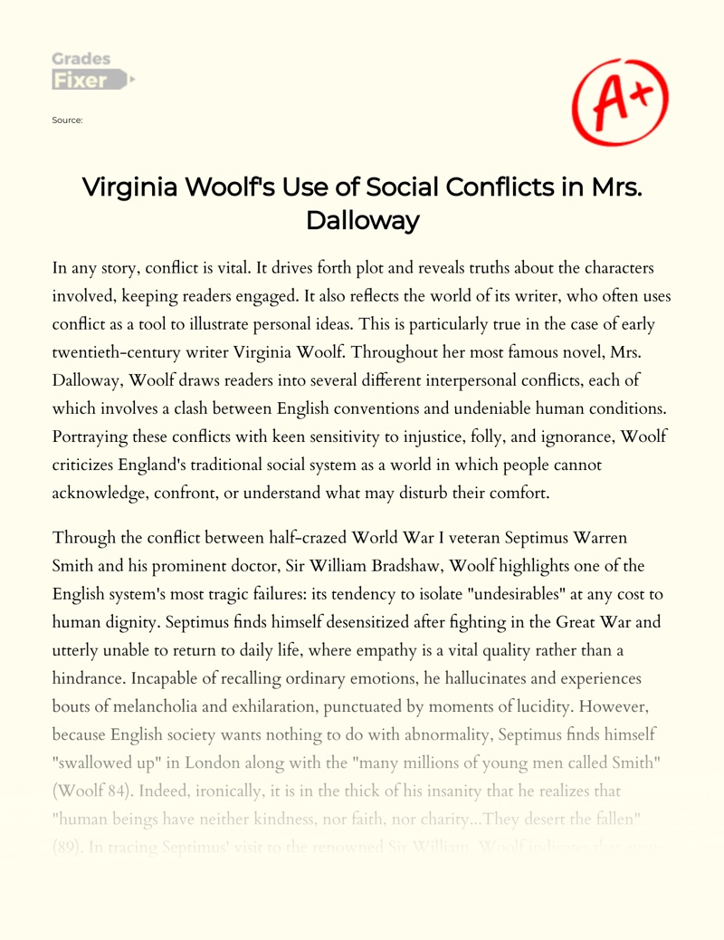 Virginia Woolf's Use of Social Conflicts in Mrs. Dalloway essay