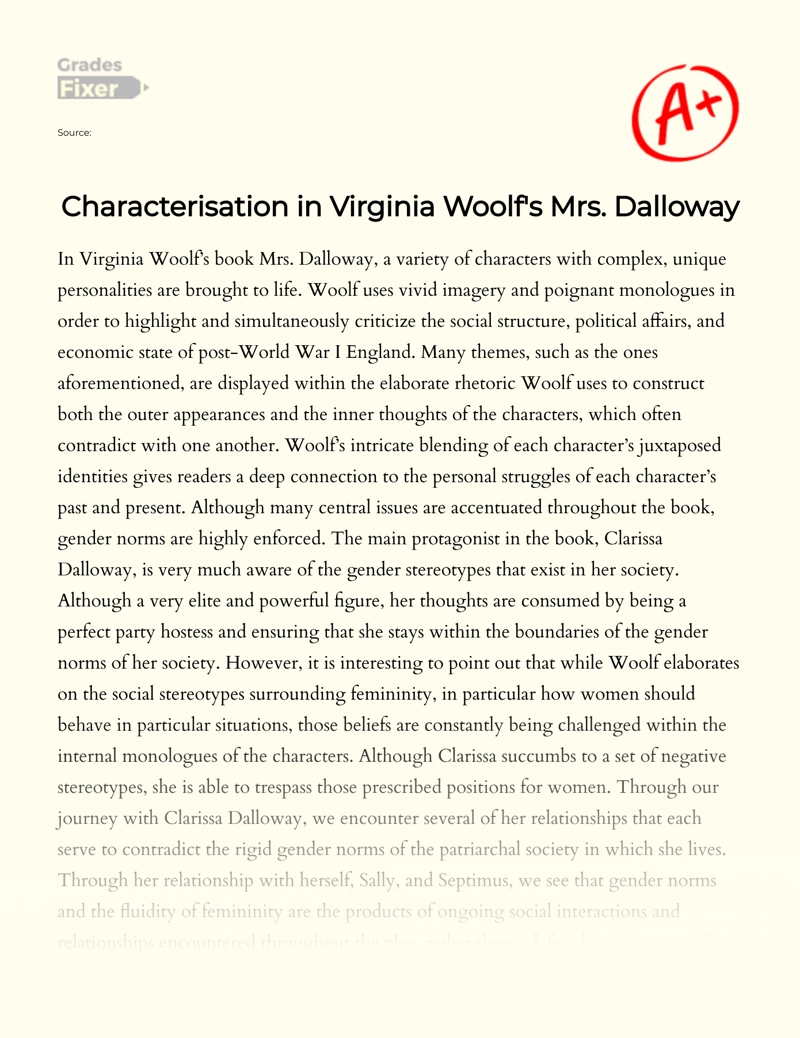 Characterisation in Virginia Woolf's Mrs. Dalloway Essay