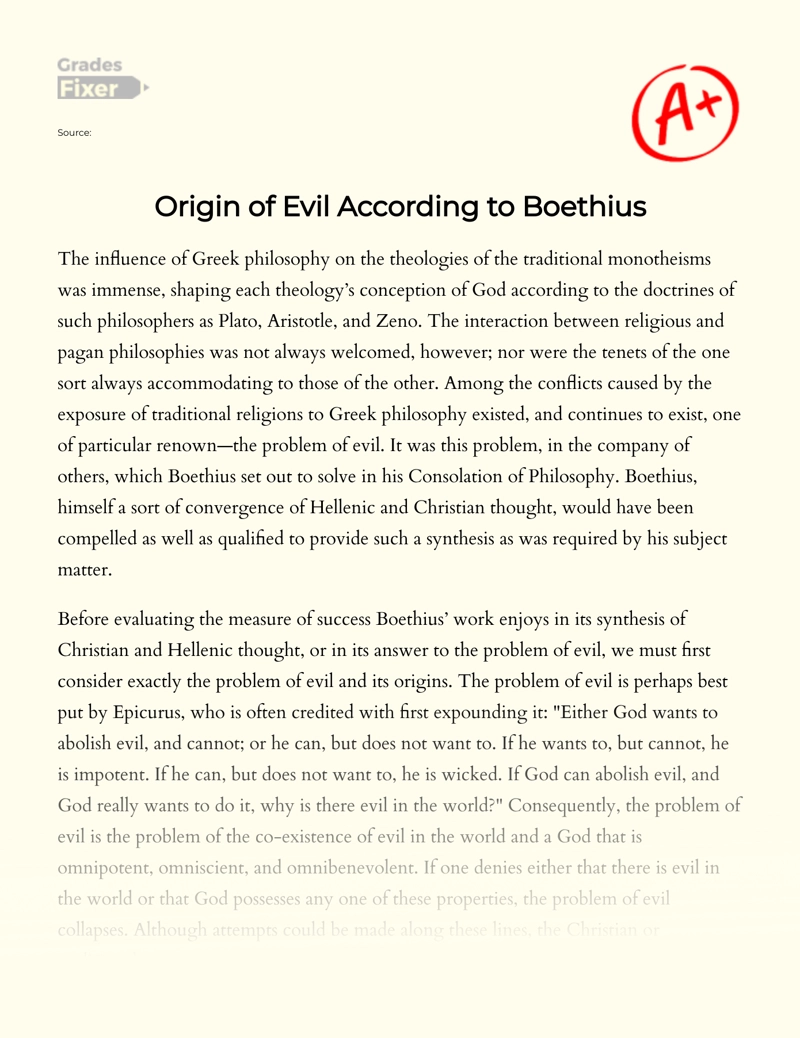Origin of Evil According to Boethius essay