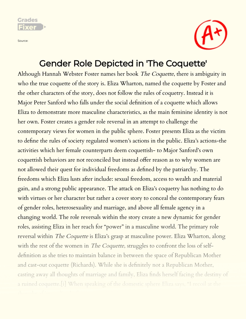 Gender Role Depicted in 'The Coquette' essay