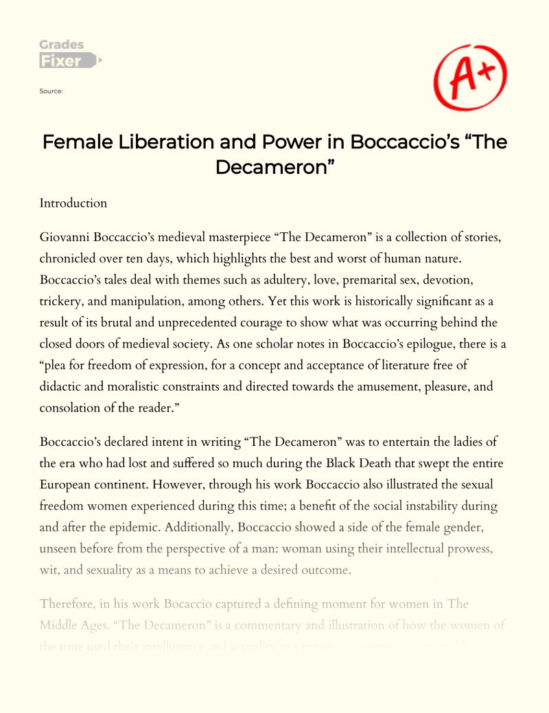 Female Liberation and Power in Boccaccio’s "The Decameron" essay