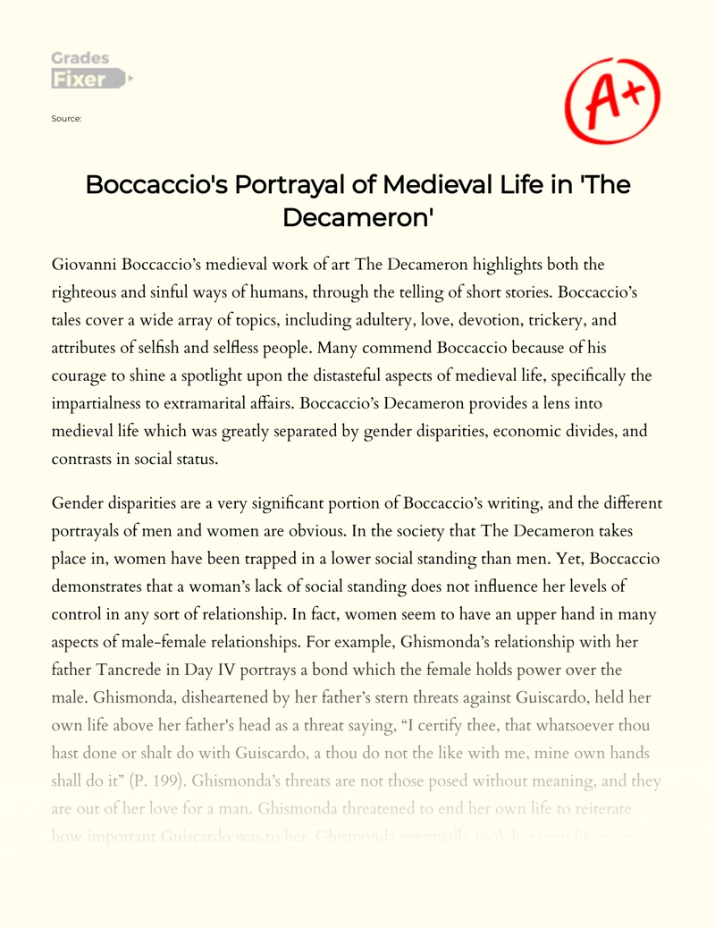 Boccaccio's Portrayal of Medieval Life in "The Decameron" essay