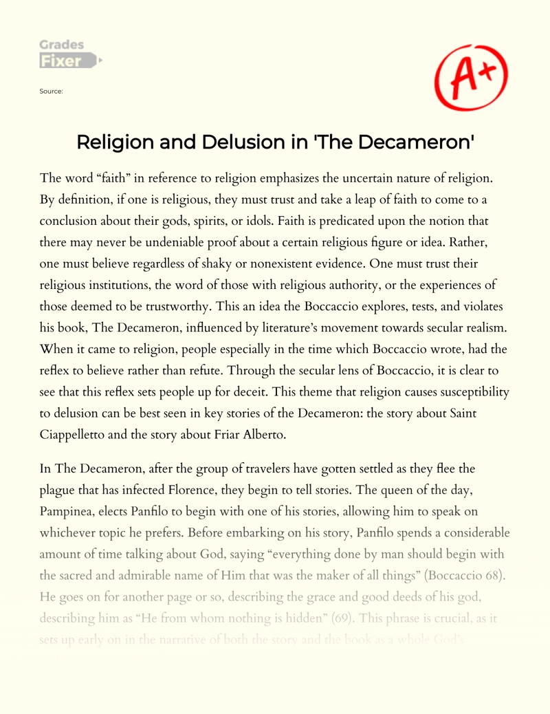 Religion and Delusion in "The Decameron" Essay