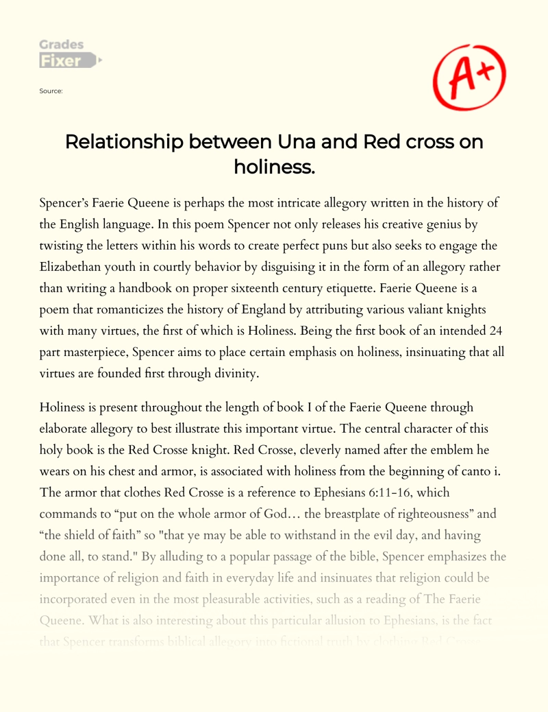 Relationship Between Una and Red Cross on Holiness. Essay