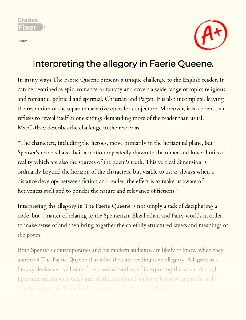 Interpreting The Allegory in Faerie Queene essay