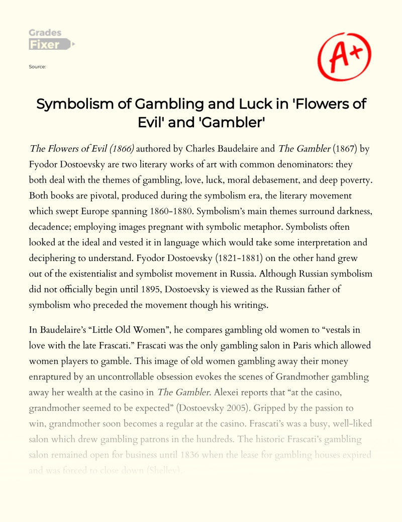 Symbolism of Gambling and Luck in 'Flowers of Evil' and 'Gambler' essay