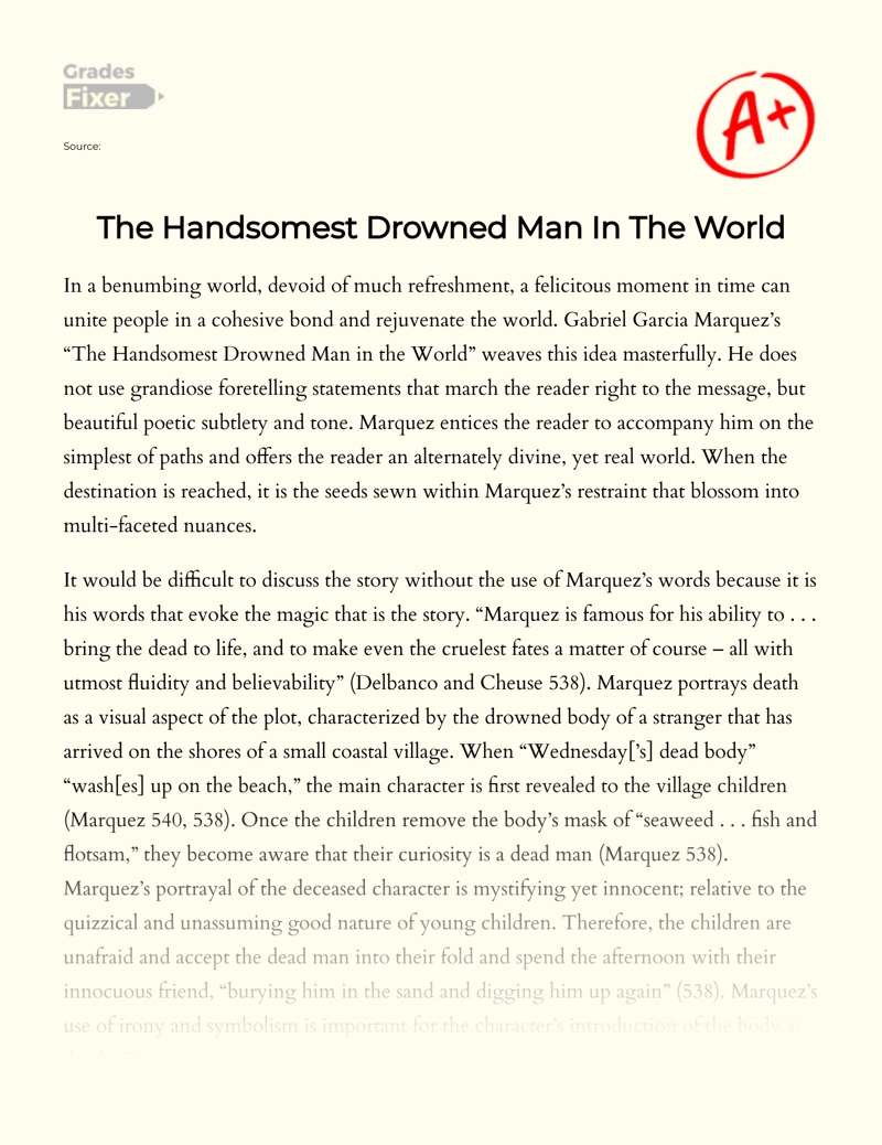 Analysis of Marquez’s "The Handsomest Drowned Man in The World" Essay