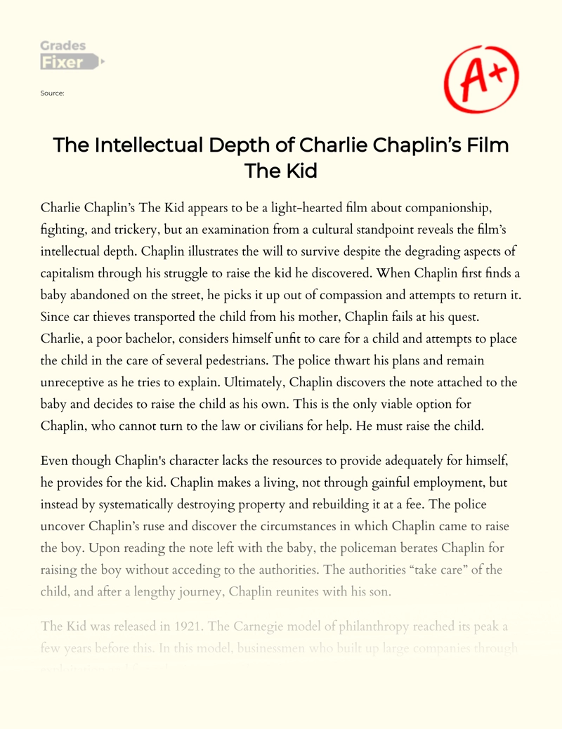 The Intellectual Depth of Charlie Chaplin’s Film The Kid  Essay