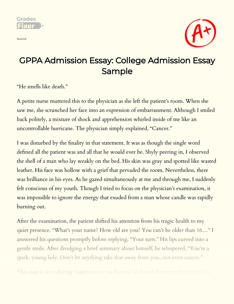 Gppa Admission Essay: College Admission Essay Sample essay