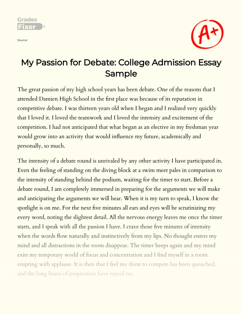 My Passion for Debate: College Admission Essay Sample essay