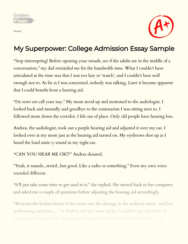 My Superpower: College Admission Essay Sample essay